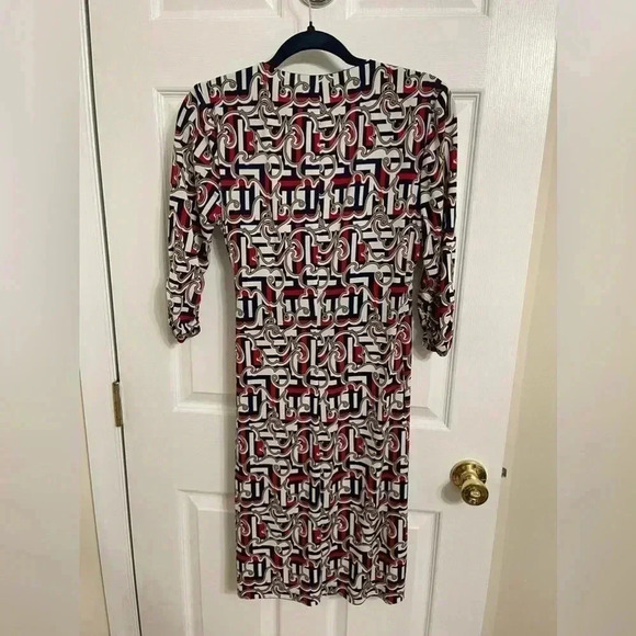 Laundry Shelli Segal Patterned 3/4 Sleeve Faux Wrap Dress Size S - Picture 11 of 14